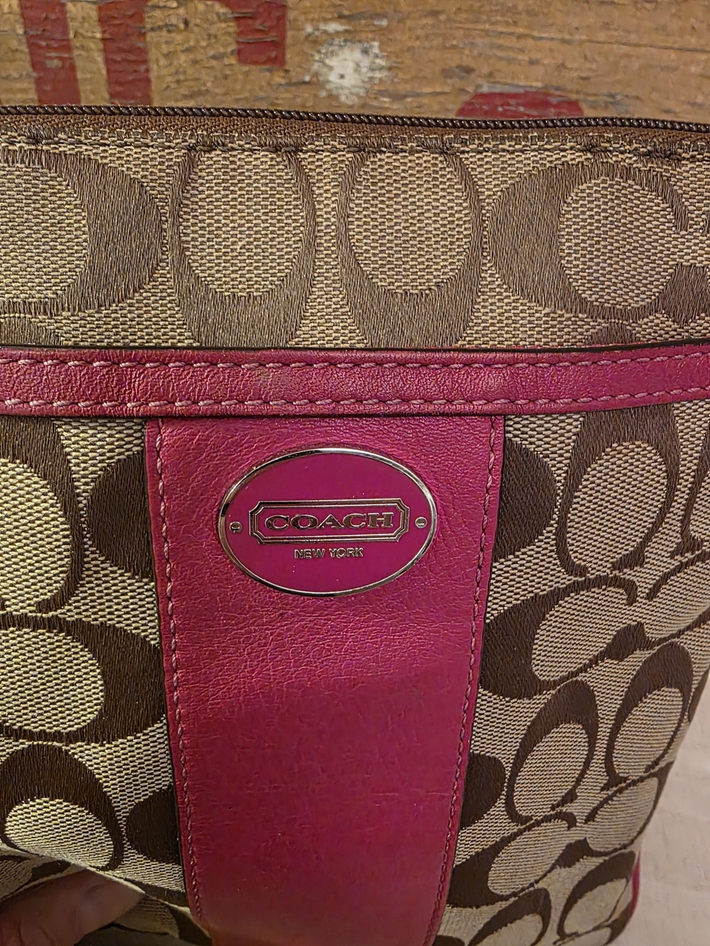 COACH Signature Canvas Crossbody Bag in Brown & Pink - Picture 2 of 10